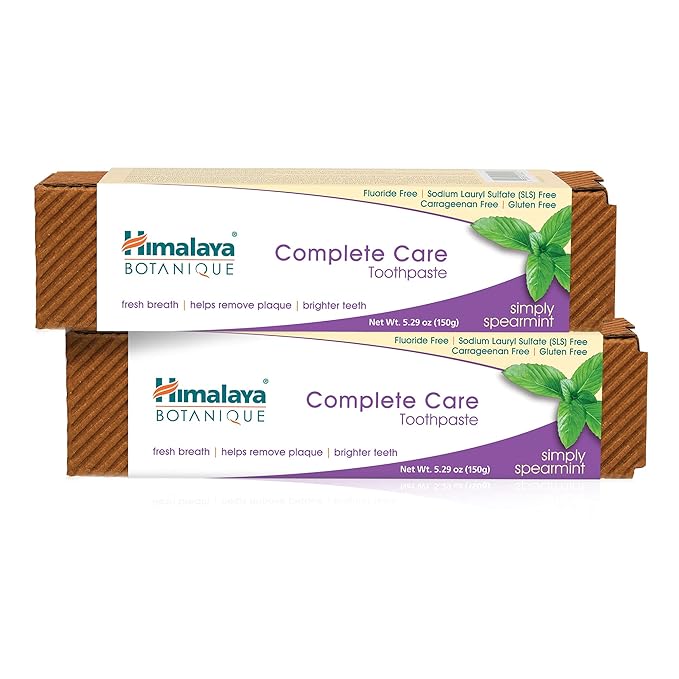 Himalaya Botanique Complete Care Toothpaste, Simply Spearmint, Fluoride Free Plaque Reducer for Brighter Teeth and Fresh Breath, 5.29 oz, 2 Pack-Ruum Studio Home