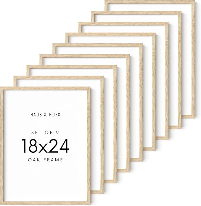 HAUS AND HUES Beige 18 x 24 Poster Frame Set of 9-18 x 24 Picture Frame, Wall 18x24 Frame, 18x24 Wood Frame, 24x18 Poster Frame, Wooden Picture Frame 18 x 24, Art 18 x 24 Frame (Beige Oak Frame)-Ruum Studio Home