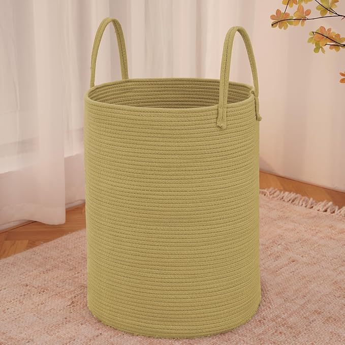 Large Woven Laundry Basket Hamper,100L Cotton Rope Storage Bin for Blankets,Toys and Clothes,Decorative Tall Nursery Hamper for Living Room,Baby Nursery,Bathroom and Bedroom,Jute-Ruum Studio Home
