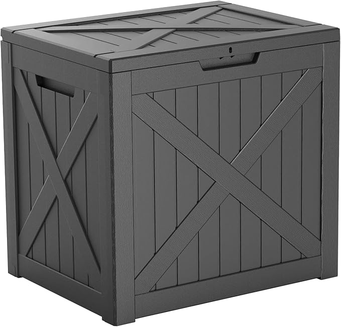 Vixzen 32 Gallon Resin Deck Box - Lockable Outdoor Storage for Patio Cushions, Garden Tools, Pool Supplies，Black-Ruum Studio Home