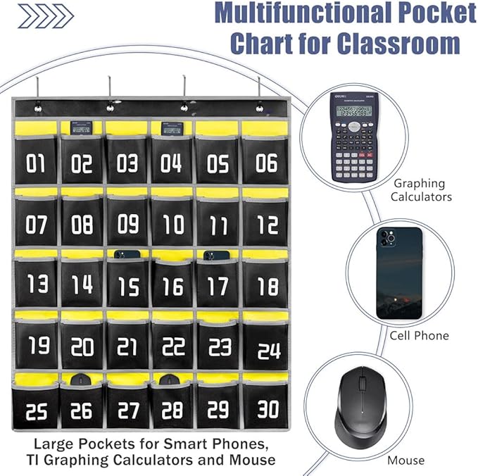 Loghot Classroom Accessories Closet Pocket Chart for Cell Phones Holder Wall Door Hanging Organizer (30 Pockets Black)-Ruum Studio Home