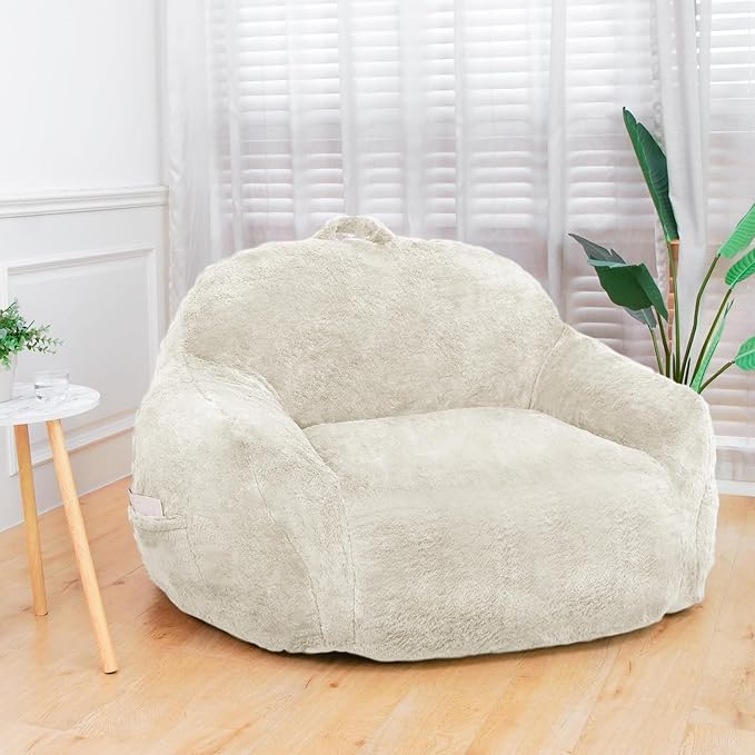 Giant Bean Bag Chair, Oversized Bean Bag Chairs for Adults and Kids, Gaming Chair Stuffed Memory Foam | Storage | Non-Slip, Removable Bean Bag Sofa Comfy Chair for Bedroom, Livingroom (Beige)-Ruum Studio Home