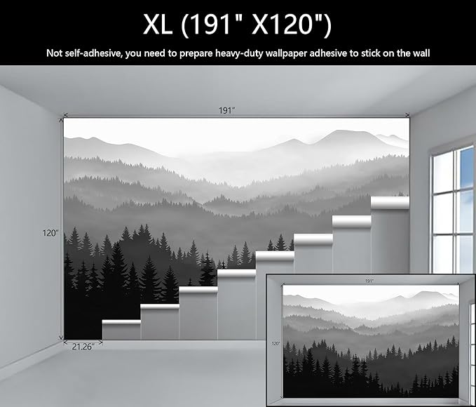 WFBHUA-Black and White Forest Mountain Wallpaper Gray Woodland Nature Landscape Wall Paper Mural for Bedroom Living Room(Not Peel and Stick)-Ruum Studio Home