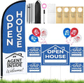44 Pcs Open House Signs for Real Estate Agent Supplies, Double Sided Open House Flag Kit for Outside, 7.6 x 5.4 Ft Blue Banner Flag Poles Set with Directional Arrows Yard Sign Stakes Balloons-Ruum Studio Home