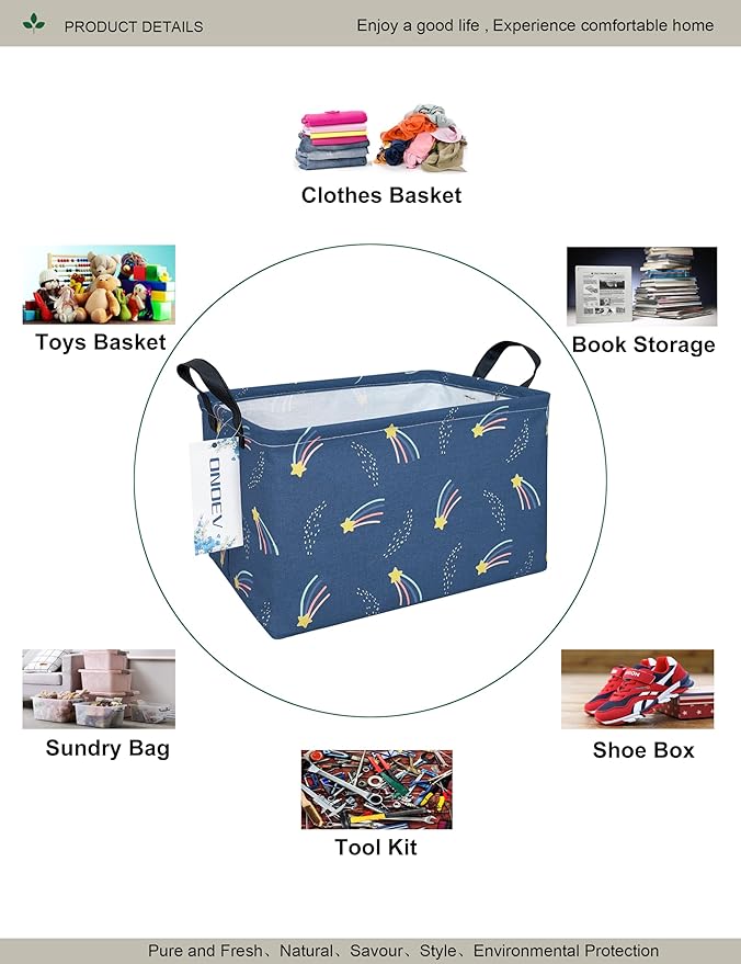 Rectangular Folding Laundry Basket,waterproof Canvas Basket,gift basket,Suitable for children's room,Office,Clothes,Toys Storage（Blue Meteor)-Ruum Studio Home