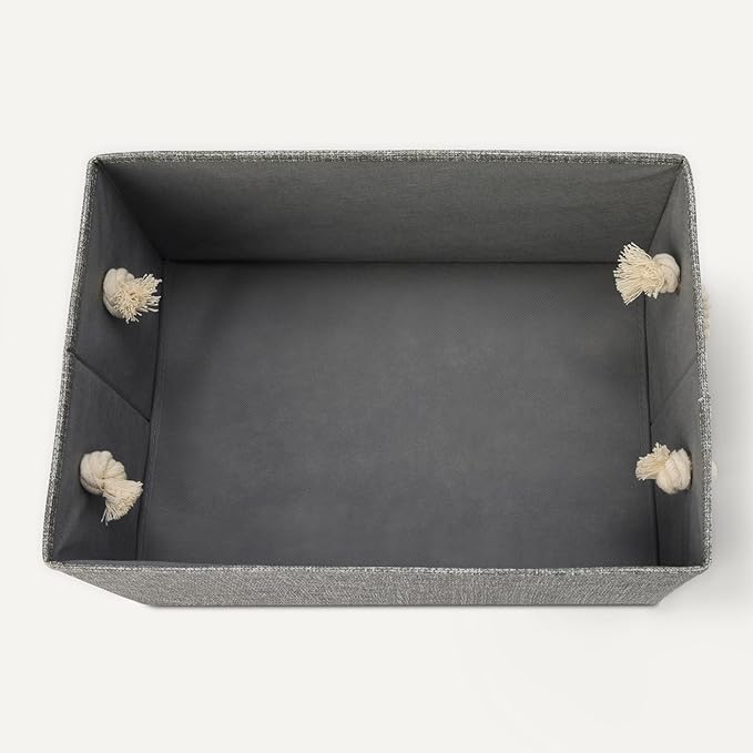 Amazon Basics Foldable Storage Bins with Rope Handles, Charcoal, Large, Pack of 3-Ruum Studio Home