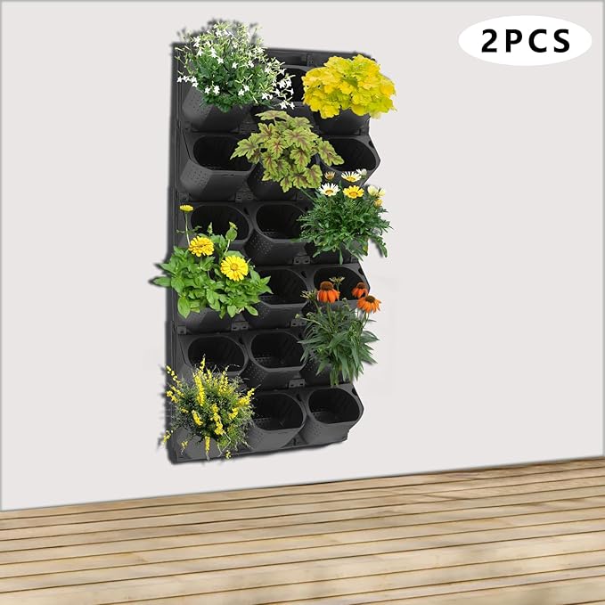 12Pieces 3-Pot Wall Planter Vertical Garden Plant Walls Wall Mounted Vertical Planter with Water-Storage Layer Stackable Wall-Mounted Flower Pot for Gardens, Balconies 180.78lbs Total Capacity (Black)-Ruum Studio Home