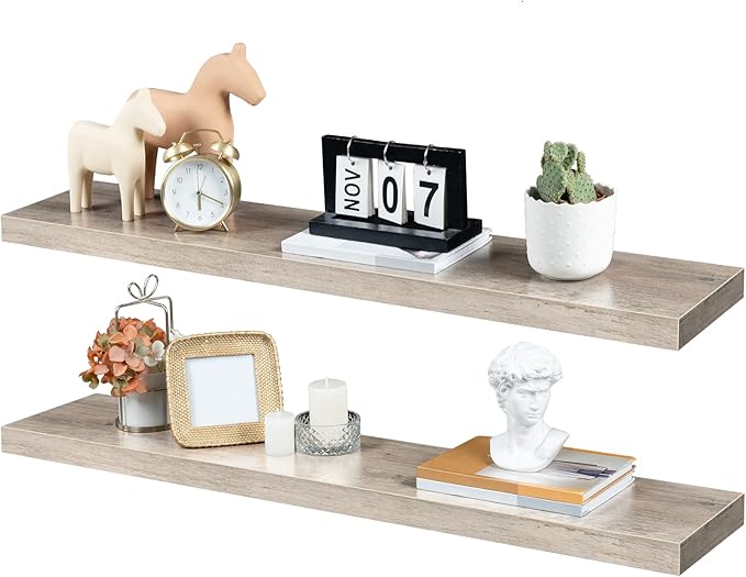 HOOBRO Floating Shelves for Wall, Wall Mounted Shelf Set of 2, 39.4" Hanging Shelf with Invisible Brackets, for Wall in Bathroom, Bedroom, Toilet, Kitchen, Livingroom, Office, Greige BG100BJP201-Ruum Studio Home