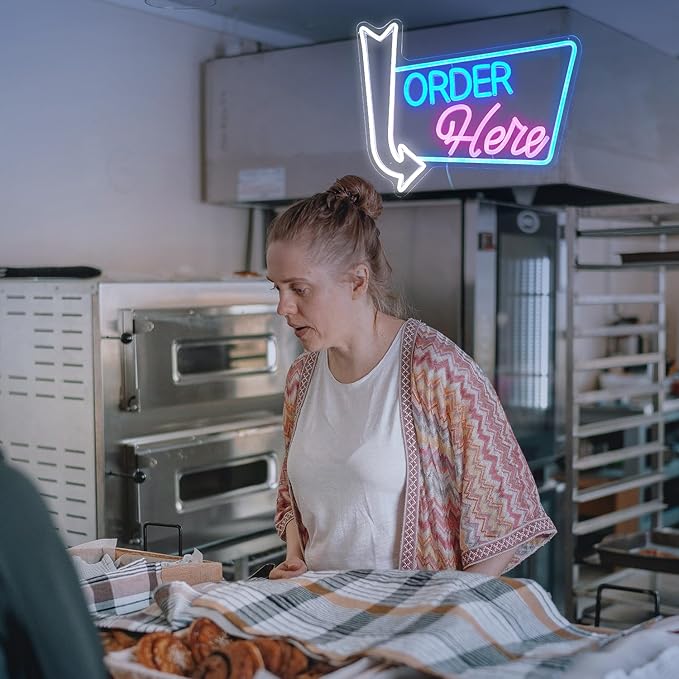 Order Here Neon Sign Led letters Sign Dimmable Order Neon Light for Wall Decor Larger Order Here Light Up Sign for Restaurant Shop Bar Business Neon Decor(16.1 * 12.6 In)-Ruum Studio Home