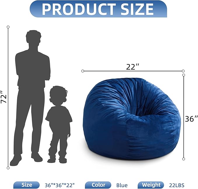 Hobestluk 3FT Bean Bag Chair Giant Bean Bag Chairs for Adults Large Bean Chairs with Removable Cover, Beanbag Chair with Filler, Adult Bean Bag Chairs for Living Room, Bedroom-Ruum Studio Home