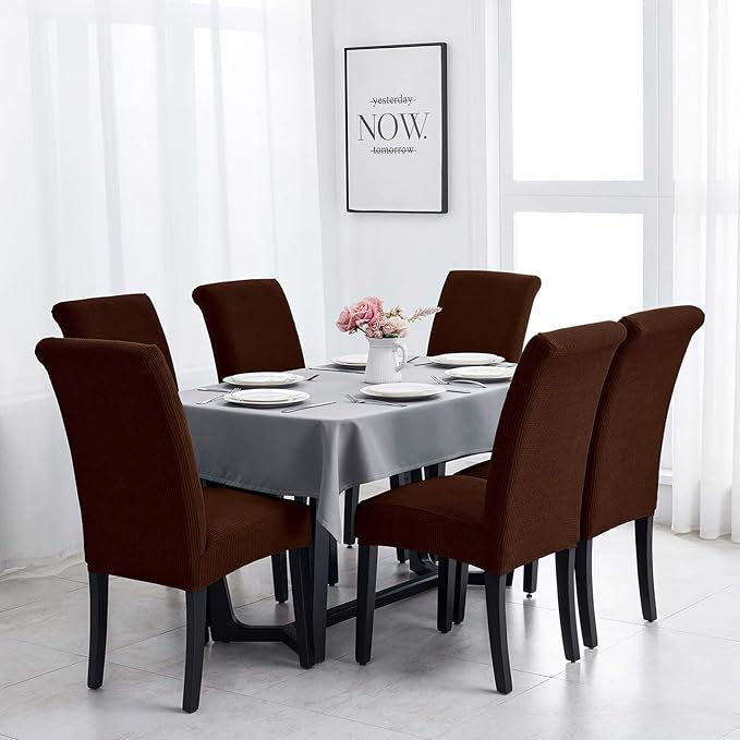 Joccun Chair Covers for Dining Room Set of 4,Dining Chair Slipcovers Stretch Dining Room Chair Covers Seat Protector,Washable Parsons Chair Cover for Home,Hotel(Chocolate,4 Pack)-Ruum Studio Home