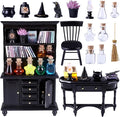 56 Pcs Halloween Miniatures Decorations 1:12 Scale Magic House Accessories Mini Wooden Bookshelf Furniture Set Tiny Sorcery Bottles Books Desk Chair Witch Hat Dollhouse Decor-Ruum Studio Home