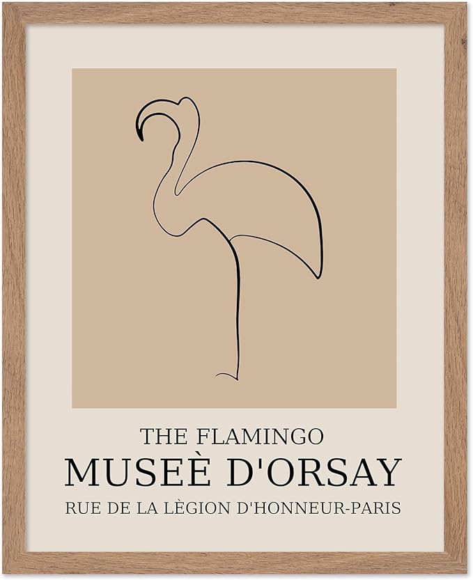 Poster Master Vintage Poster - Retro Minimalist Print - Gift for Artist, Housewarming - Flamingo, Line Drawing, Sketch, Abstract - Wall Decor for Living Room, Bedroom, 16x20 Beige Framed-Ruum Studio Home