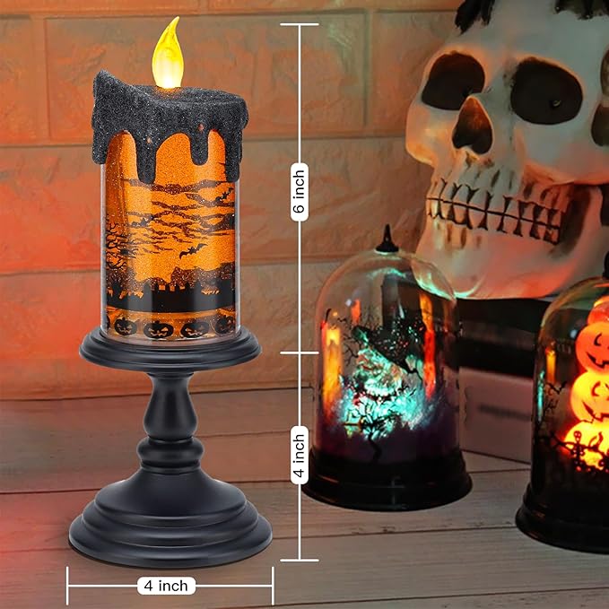 Halloween Snow Globe Candles Lighted Lamp, Lighted Flameless Candles with Water Glitter Swirls and Spooky Moving,Battery Operated-Ruum Studio Home