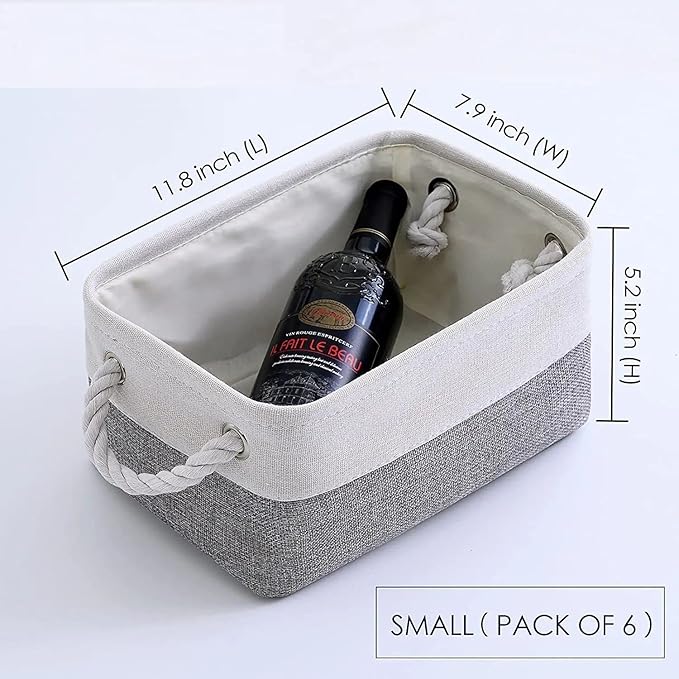 Fabric Storage Bins 12x8x5 inch [6-Pack] with Rope Handles - Decorative Baskets for Organizing-Ruum Studio Home
