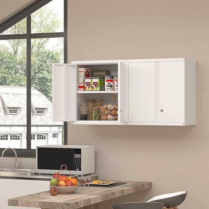 Wall Cabinet,Metal Storage Cabinet with 2 Doors,Locking Wall Cabinets for Office,Home,White-Ruum Studio Home