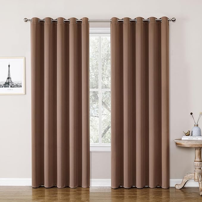 ChrisDowa Blackout Curtains 70 inches Wide for Bedroom - 2 Panels Set Extra Wide Grommet Thermal Insulated Room Darkening Curtains for Living Room (Cappuccino, 70 x 84 Inch)-Ruum Studio Home