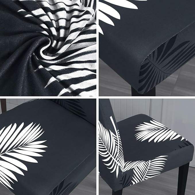 JQinHome Pattern Chair Covers for Dining Room Set of 4, High Stretch Removable Washable Parsons Chair Slipcover for Home Party Hotel Wedding Ceremony (Plume Black,4PCS)-Ruum Studio Home