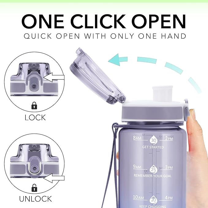 32oz Motivational Water Bottles with Time Marker & Fruit Strainer, Transparent Gradient Color Water Bottle with Times to Drink, Leakproof & BPA Free, Reusable Bottle with Strap (No Straw)-Ruum Studio Home