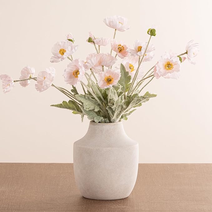 Mitt&Ditt Ceramic Flower Vase, 7.5 inch Off-White Farmhouse Rustic Vase, Handcrafted Weathered Pottery Vases, Small Flower Terracotta Vases for Home Decor, Living Room, Table, Shelf-Ruum Studio Home