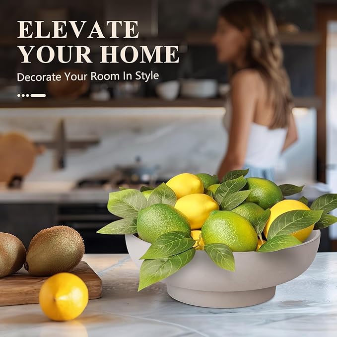 Large Decorative Concrete Bowl, Modern Handicraft Bowls for Home Decor, Decorative Fruit Bowl for Kitchen Counter, Stylish Key Bowl for Entry Table, Gray-Ruum Studio Home