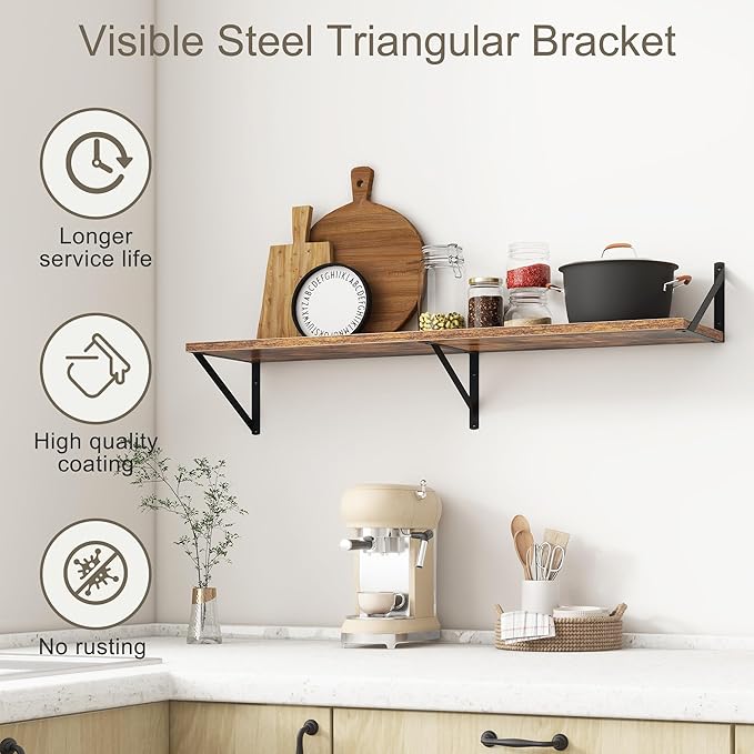 Fun Memories 40 Inch Floating Shelves, 10 Inch Deep Wall Shelf, 40 x 10 Floating Shelf Set of 2, Wood Floating Shelf Wall Mounted, Large Kitchen Living Room Bedroom Storage Shelves, Rustic Brown-Ruum Studio Home