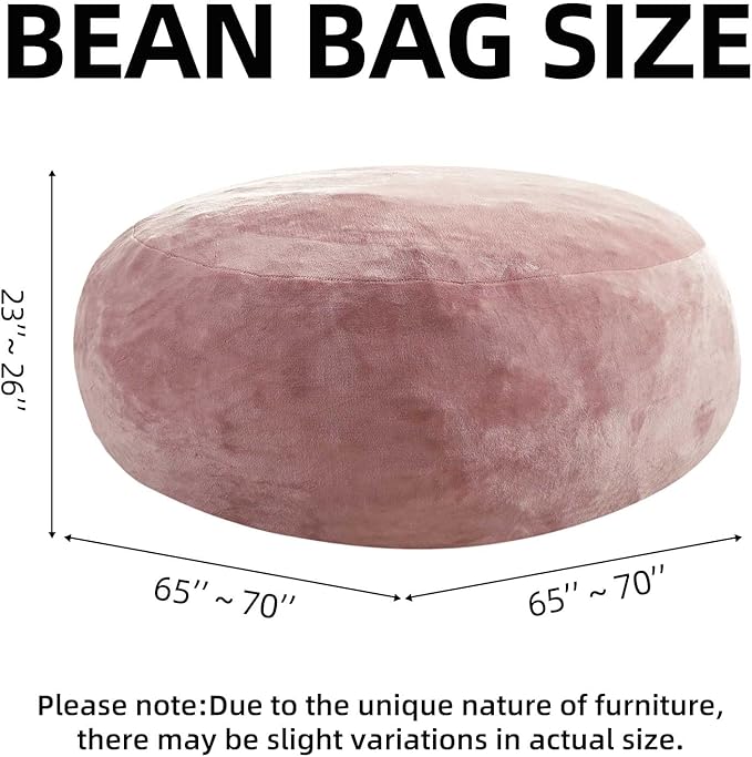 Bean Bag Chair 6Ft, Memory Foam Filled, Large Beanbag Chairs for Adults and Teens, Soft Sofa with Removable Flannel Cover, Round Couch for Living Room Bedroom College Dorm (Pink, 6FT-67×67"×24")-Ruum Studio Home