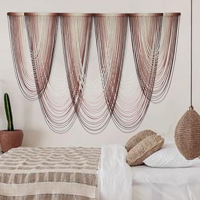 IOWER Macrame Wall Hanging Pink Dip-Dyed Large Macrame Wall Decor For Living Room Boho Fiber Art 57" W x 41" L-Ruum Studio Home