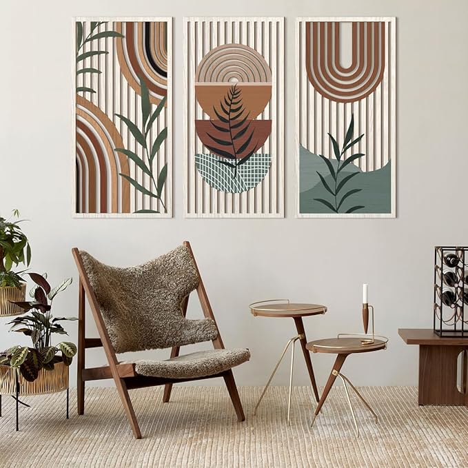 IARTTOP Large Abstract Geometric Wood Boho Wall Art Boho Wall Decor Set Mid Century Modern Wooden Wall Decor Bohemian Wall Art For Bedroom Living Room Office 16"x32"-Ruum Studio Home