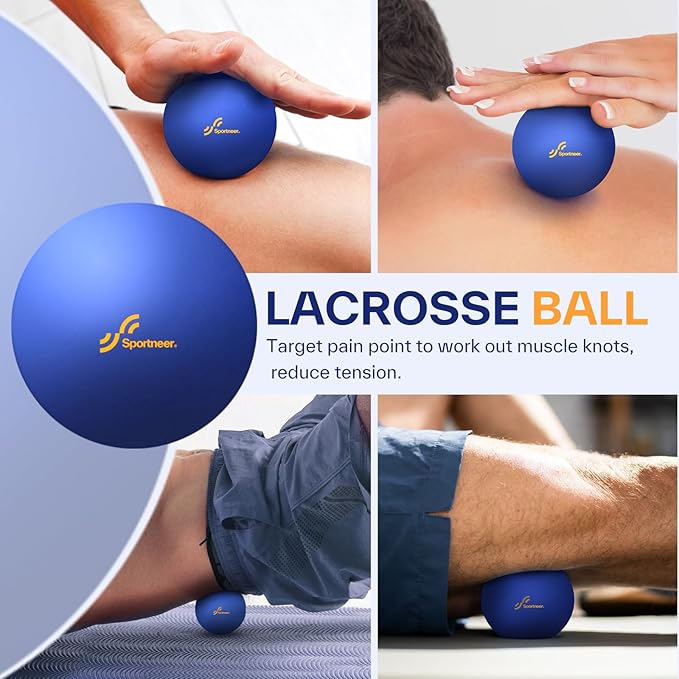 Sportneer 4 in 1 Foam Roller Set: Dual Textures Foam Roller, Foot Roller, Lacrosse Ball, Traction Massage Ball with String, Deep Massage Roller for Whole Body Release, Physical Therapy-Ruum Studio Home