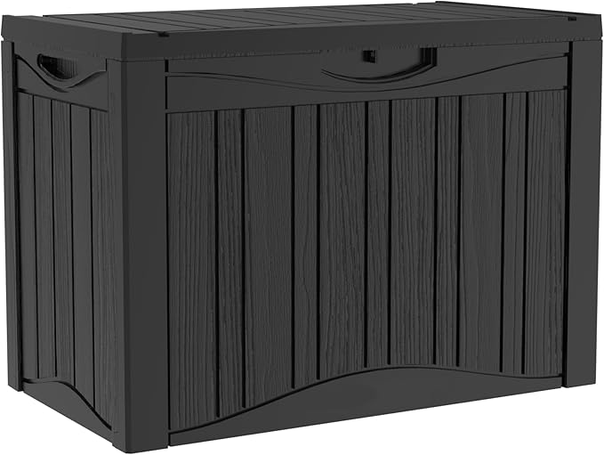 50 Gallon Lockable Resin Deck Box, Waterproof & UV-Resistant Outdoor Storage Box for Outdoor Cushion Storage, Garden Tools & Pool Accessories Storage, Black-Ruum Studio Home