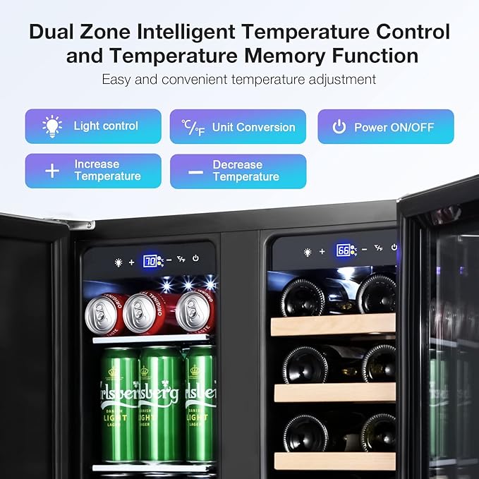 Tylza Wine and Beverage Refrigerator, 24 inch Dual Zone Wine Beverage Cooler Built-in and Freestanding, with Seamless Stainless Steel Door Quick Cooling Under Counter Beer Wine refrigerator-Ruum Studio Home