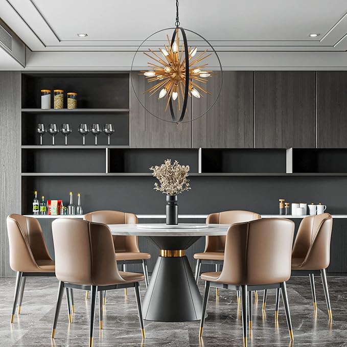 23.2'' Black Gold 12-Light Globe Sputnik Chandelier Modern Industrial Adjustable Hanging Ceiling Firework Pendant Light Fixture for Entryway Foyer Bedroom Dining Living Room Hallway-Ruum Studio Home
