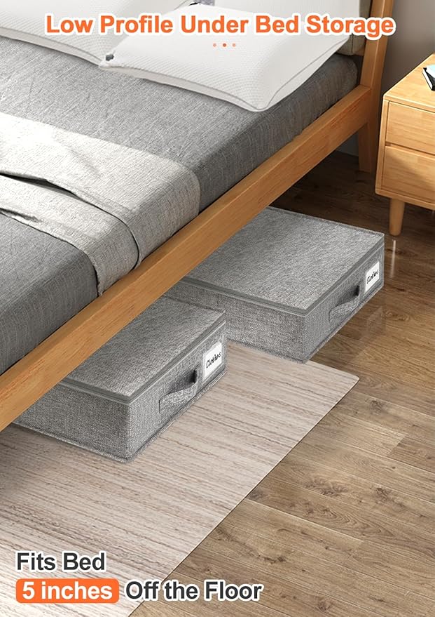 punemi Low Profile Under Bed Storage, 5 inches High Underbed Storage Containers With Sturdy Sidewalls & Bottom, Slim Under Couch Sofa Storage, Shallow Under Bed Organizer Clothes Storage Bins, 2Pack-Ruum Studio Home