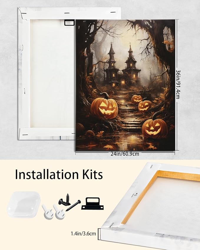 AbcCustomize Halloween Canvas Wall Art - Spooky Haunted House & Eerie Pumpkins Poster, Gothic Fall Decorations for Home, Vintage Halloween Decor Indoor for Living Room, Bedroom & Party-Ruum Studio Home