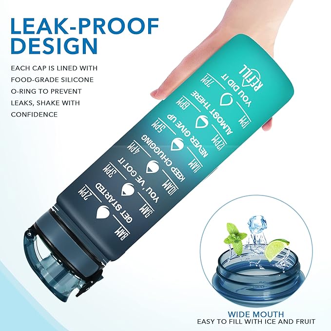 Enerbone Water Bottle, Leakproof BPA & Toxic Free, Motivational Water Bottle with Times to Drink and Straw, Fitness Sports Water Bottle with Strap for Office, Gym, Outdoor Sports-Ruum Studio Home