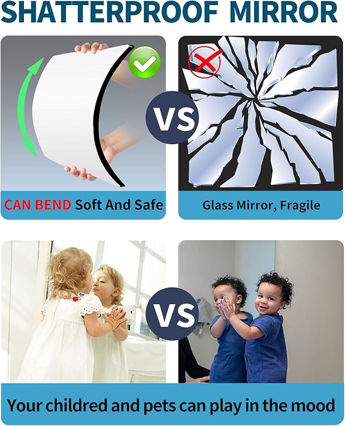 Shatterproof Wall Mirror Full Length for Bedroom, Acrylic Gym Mirrors For Home, Extra Thick: 0.12 inch, 12 x 12 inch x 4 Pcs, Workout Mirrors Safe for Kids, Over The Door, Long Wall Mounted-Ruum Studio Home