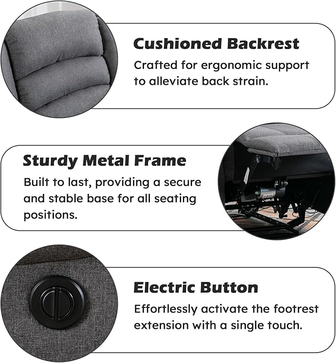 EBELLO Classic Power Recliner Chair, Oversized Electric Reclining Chair with Overstuffed Cushion and Back, Soft Fabric Adults Single Recliner Sofa for Living Room, Set of 2 Grey-Ruum Studio Home