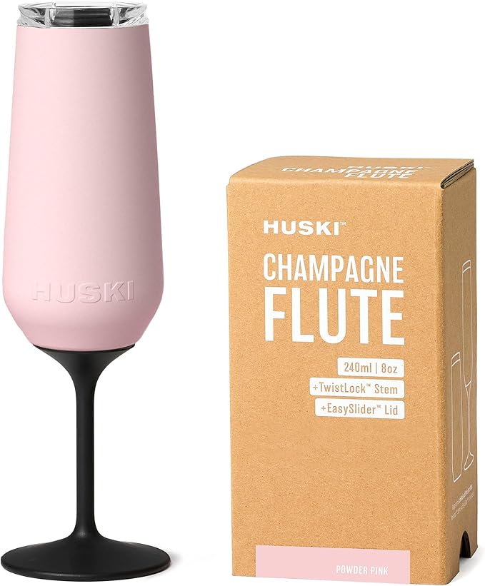Huski Champagne Flute | NEW | Award-winning Design with Detachable Stem | Premium Stainless Steel Champagne Glass with Lid | Triple Insulated Tumbler | 8oz Capacity | Great Gift (Powder Pink)-Ruum Studio Home