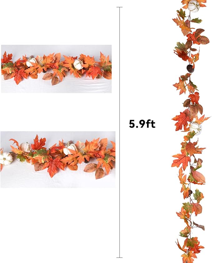 Lvydec Fall Maple Garland - 5.9ft/Piece Artificial Fall Foliage Garland Colorful Autumn Decor for Home Wedding Party-Ruum Studio Home