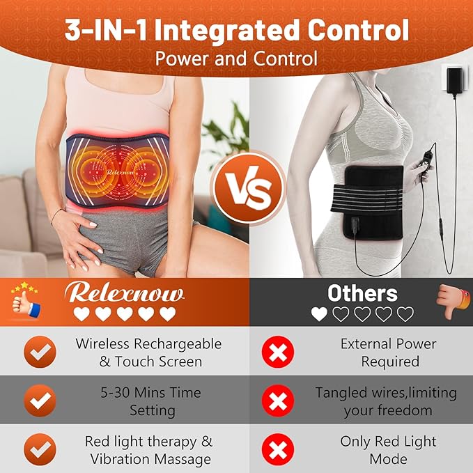 Red Light Therapy Massage Belt with 5 Heating Levels, 3 Vibration Modes, Infrared Light Therapy for Body,Wearable Light Therapy Device with Timer for Back Shoulder Waist Muscle Pain Relief-Ruum Studio Home