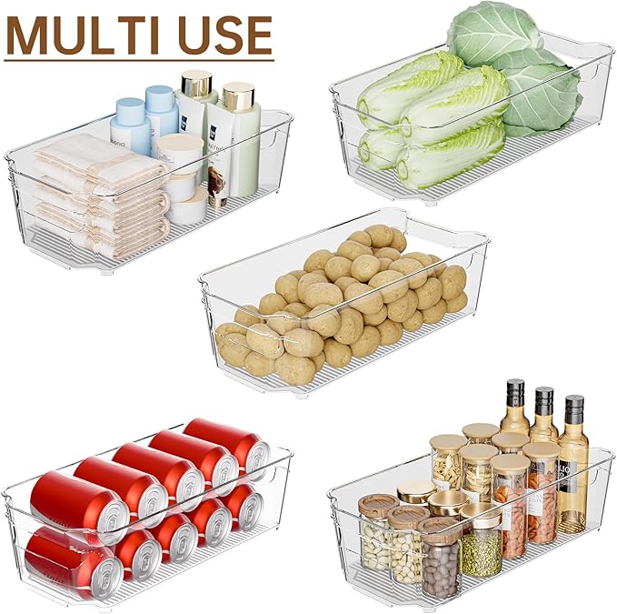 Clear Fridge Organizer, Refrigerator Organizer Bins with Handle, Freezer, Kitchen Cabinet, Pantry Organization, BPA Free Fridge Organizers (12.4 inch 8 Pack)-Ruum Studio Home