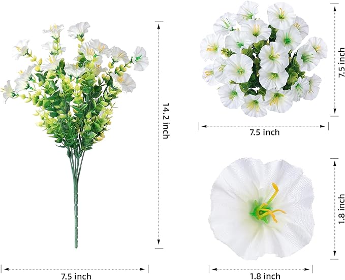 Artificial Flowers for Outdoors Fake Plants Outside Decoration, 12 Bundles Silk White Morning Glory UV Resistant Look Real Faux Flowers for Planter Front Door Porch Patio Yard Gardens Balcony-Ruum Studio Home