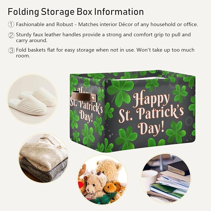 Storage Basket Happy St Patrick's Day Cube Storage Bins Organizer Bag Collapsible Closet Shelf Baskets with handle for Baby Cloth Pet Toy Book 14.2×10.2×8.3 IN-Ruum Studio Home