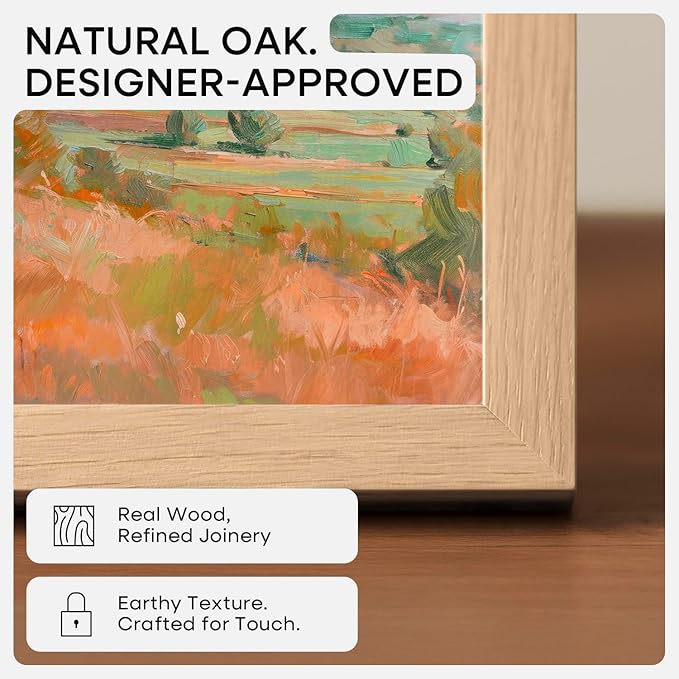 Homeforia Picture 16x24 Wood Frame, High End Natural Oak 16x24 Light Wooden Poster Frame with Mat 12x18, 16 x 24 Frames Matted to 12 x 18 Photo, 24x16 Hanging Frame, Tempered Glass, Wall Kit, Set of 1-Ruum Studio Home