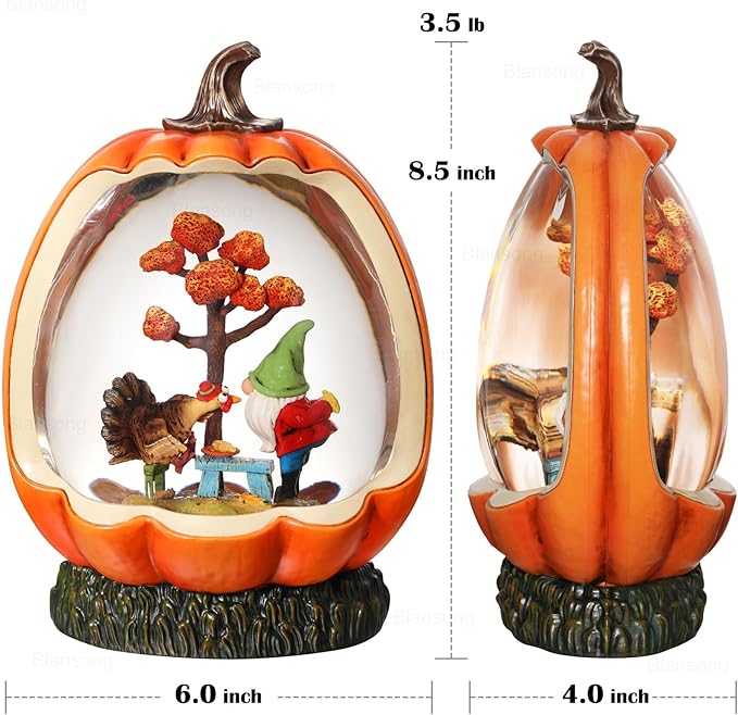Fall Snow Globe Pumpkin Fall Decorations for Home Gnome Turkey Swirling Glitter Timer Thanksgiving Gift Autumn Harvest Fall Decor-Ruum Studio Home