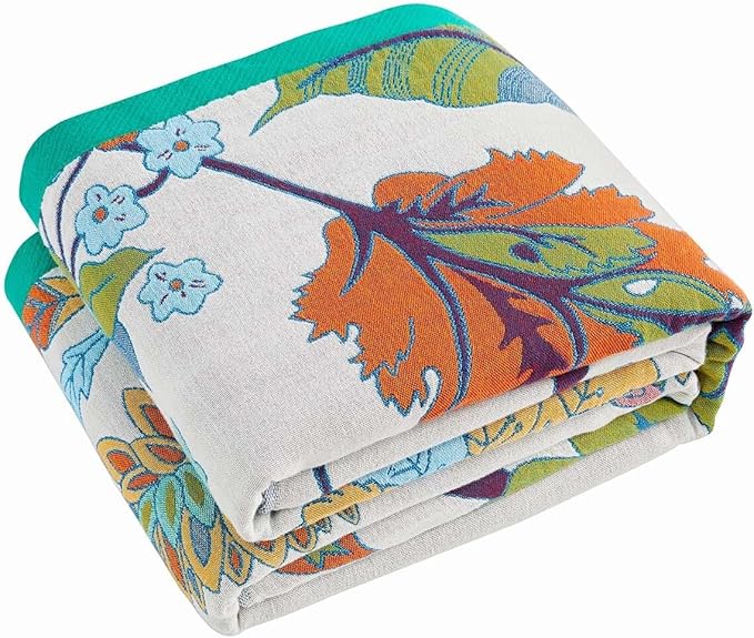 Summer Throw Blanket, 50"x60" Reversible Bohemian Flower Blanket, 100% Cotton Muslin Breathable Woven, Farmhouse Decorative Throw Blanket-Ruum Studio Home