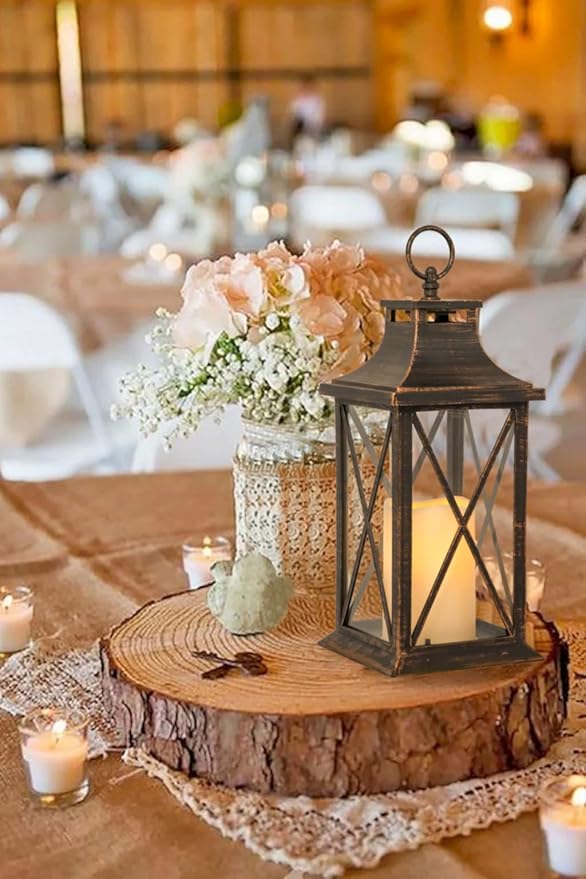 YAKii 14" Decorative Candle Lantern LED Flameless Candle Timer, Plastic LED Candle & Holder, Indoor & Outdoor Hanging Lights,Christmas Day Decoration (Antique Copper Brushed 2 PCS)-Ruum Studio Home