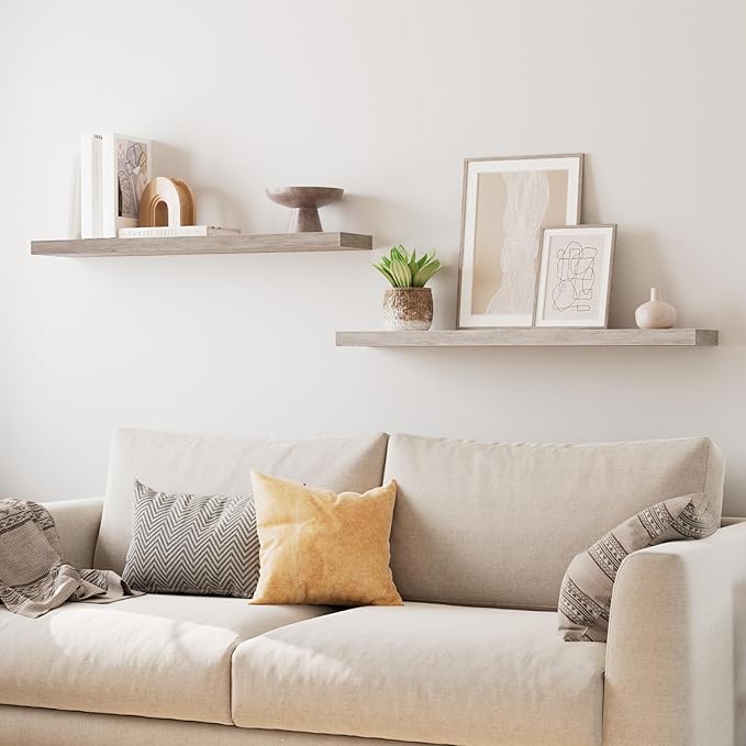 HOOBRO Floating Shelves for Wall, Wall Mounted Shelf Set of 2, 39.4" Hanging Shelf with Invisible Brackets, for Wall in Bathroom, Bedroom, Toilet, Kitchen, Livingroom, Office, Greige BG100BJP201-Ruum Studio Home