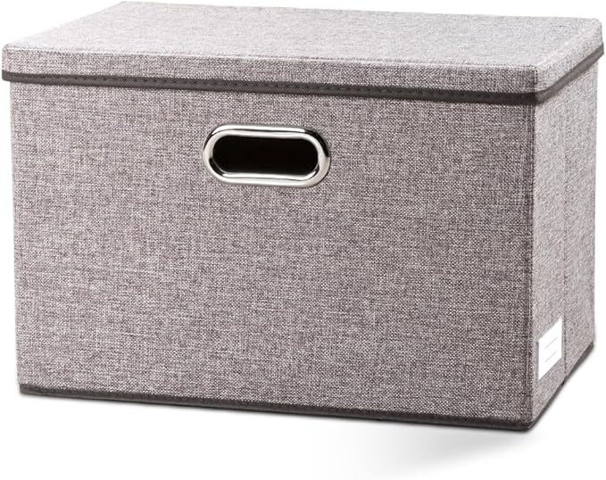 PRANDOM Large Foldable Storage Bin with Lid [1-Pack] Linen Fabric Decorative Storage Box Organizer Containers Basket Cube with Handles Divider for Bedroom Closet Office Living Room (17.7x11.8x11.8)-Ruum Studio Home